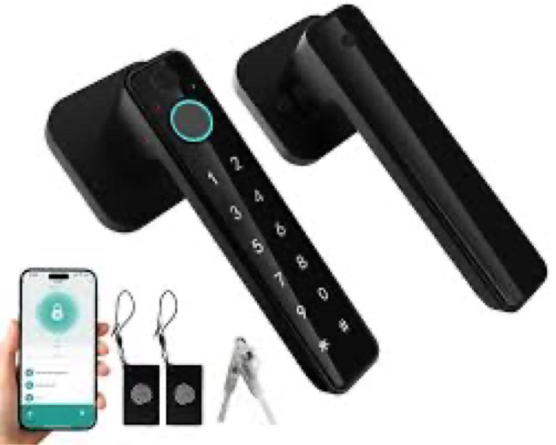 smart 5-in-1 fingerprint door lock with 2 keycards – door lock with code, keys & app, fits bedrooms 