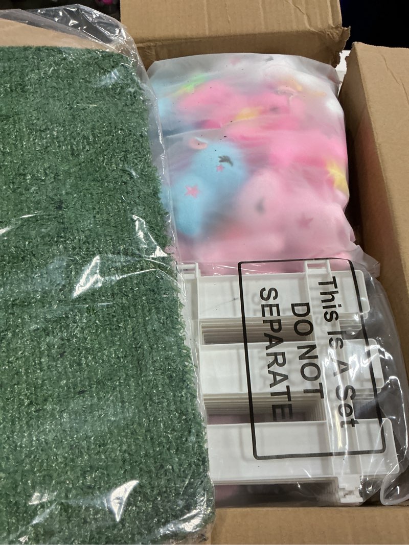 Condition photo showing New/Like New for 84 Pcs Adopt a Pet Party Supplies 24 Mini Animals 10 White Plastic Fence 24 Paper Gift Boxes 24 Adoption Cards with Mini Chalkboard and Artificial Lawn(Unicorn)