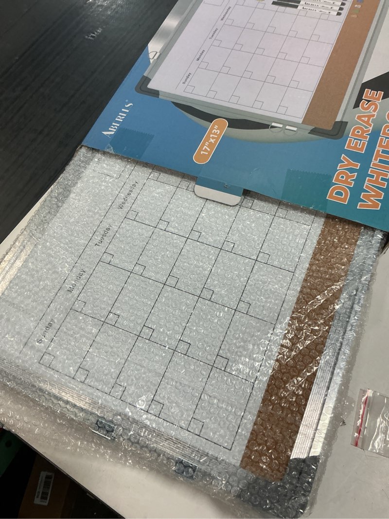 Condition photo showing Good Condition for monthly calendar whiteboard dry erase cork board combination for wall, 17"x13" magnetic dry erase board, double-sided white board, portable board for office, kitchen, planning, memo, school, home white 17"w x 13"h