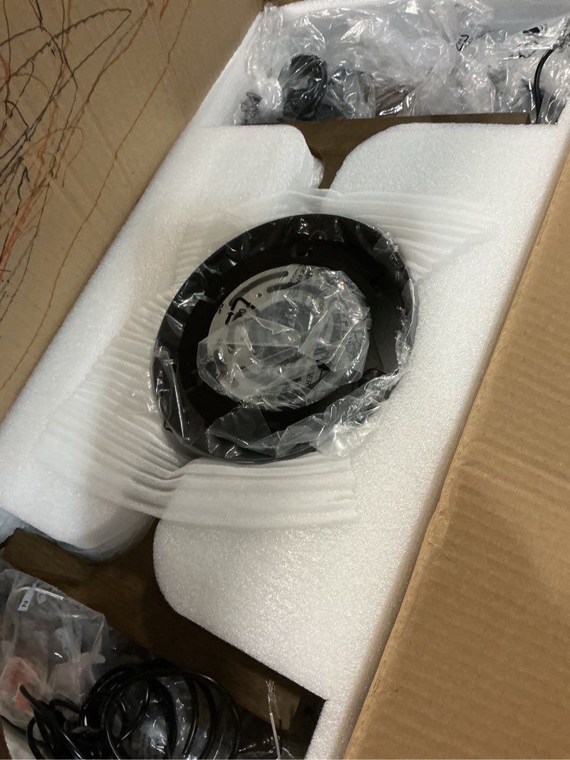 Condition photo showing Good Condition for Large Black Farmhouse Wood Chandelier, 6-Lights Rustic Dining Room Light Fixtures Over Table Hanging, Industrial Milk Glass Globe Chandelier for Kitchen Island Living Entryway Stairwell 6-Light Black Wood