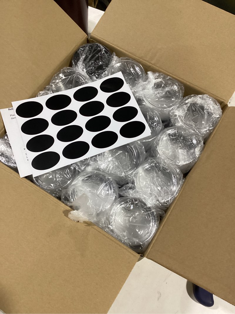 Condition photo showing New/Like New for SLifeJars 4OZ Plastic Jars 48Pcs Wide Mouth Round Clear Container Jars with Black Lids Stackable Empty Slime Jar Refillable Clear Airtight Travel Storage Jar for Kitchen, Beauty Products and More 4OZ 48Pack