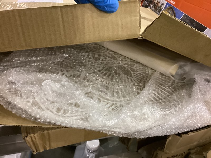 Condition photo showing As Is for Hanobe Side Table Small Round: Boho End Tables for Living Room Set of 2 Bohemian Accent Bedside White Washed Bedroom Nightstand Farmhouse Home Decor Decorative with 3 Wood Legs Easy Assembly