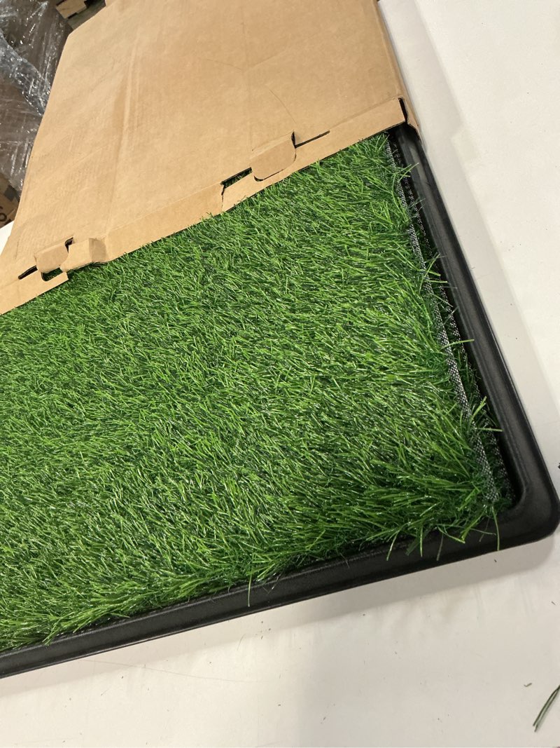 Condition photo showing Good Condition for loobani dog grass pad with tray - dog litter box - indoor potty for apartment and patio training - with 2 packs grass pee pads for replacement, 20×25 inch tray potty 20*25inch