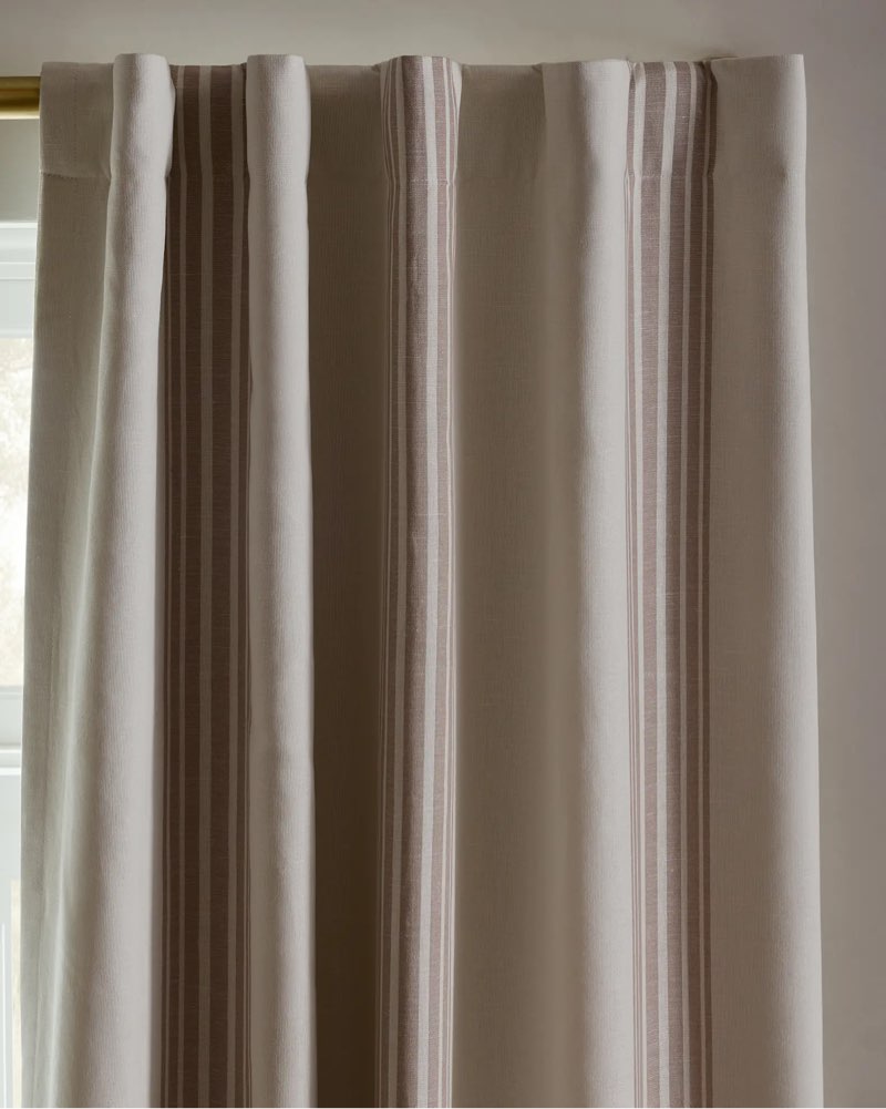 coastal stripe linen cotton true blackout curtain ivory/natural