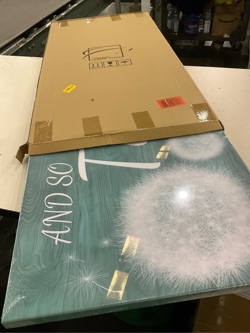 Condition photo showing Good Condition for iKNOW FOTO And So Together They Built A Life They Loved" Wall Decor - 40x20" Framed Canvas Art with Green Dandelion and Butterfly - Farmhouse Style Bedroom Wall Decor Above Bed