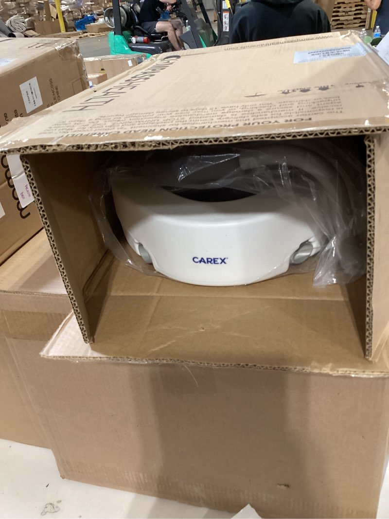Condition photo showing As Is for carex 3.5 inch raised toilet seat with arms, elongated toilet seat riser, up to 250 lbs capacity, elevating & raising seat for elderly & handicap, universal, slip-resistant with padded handles, white