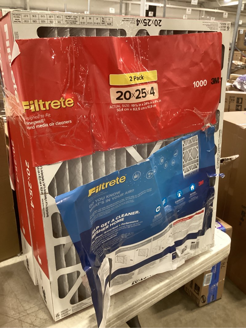 Condition photo showing As Is for filtrete 2-pack allergen reduction electrostatic pleated air filters (common: 20-in x 25-in x 4-in; actual: 19.75-in x 24.4375-in x 4-in)