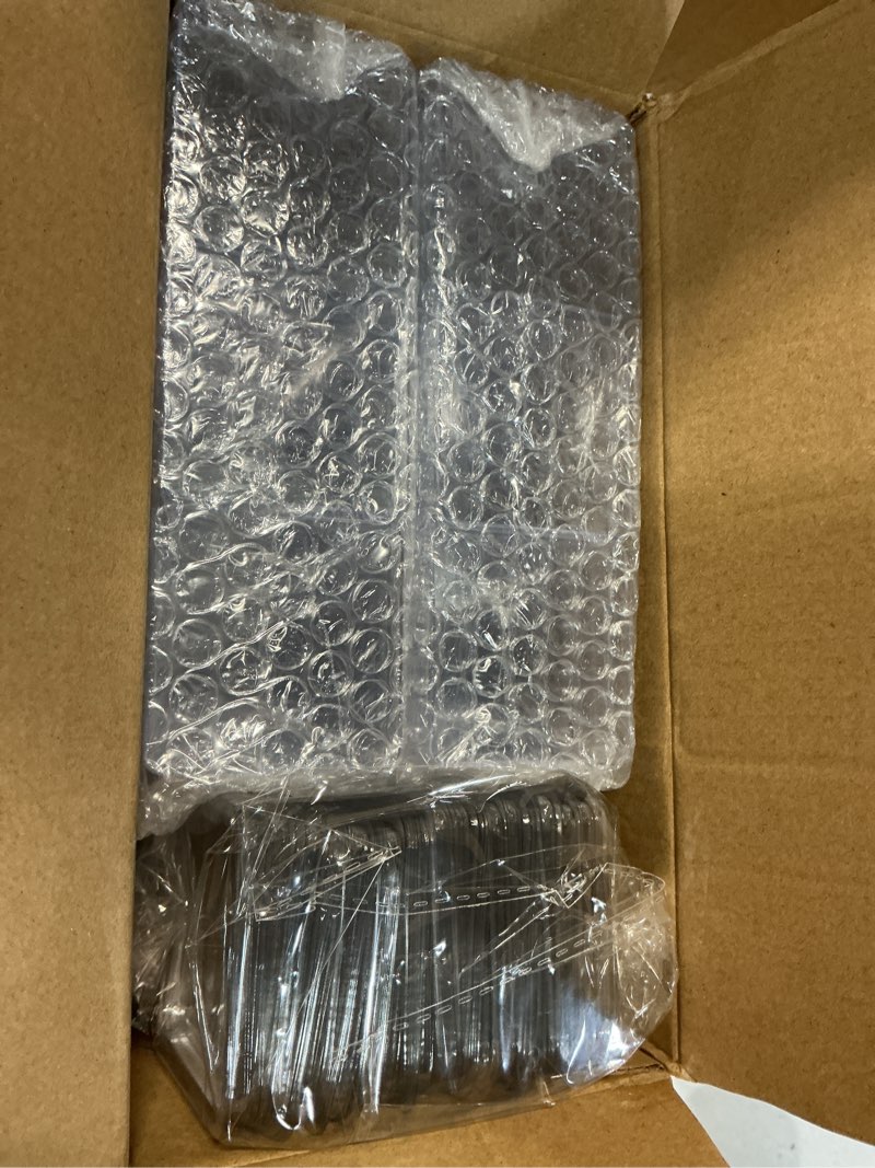 Condition photo showing Good Condition for 100 Pack Square Mini Dessert Cups with Spoon, 3oz Clear Shooter Cups for Party, Reusable Plastic Pudding Parfait Cups for Yogurt Jello Ice Cream