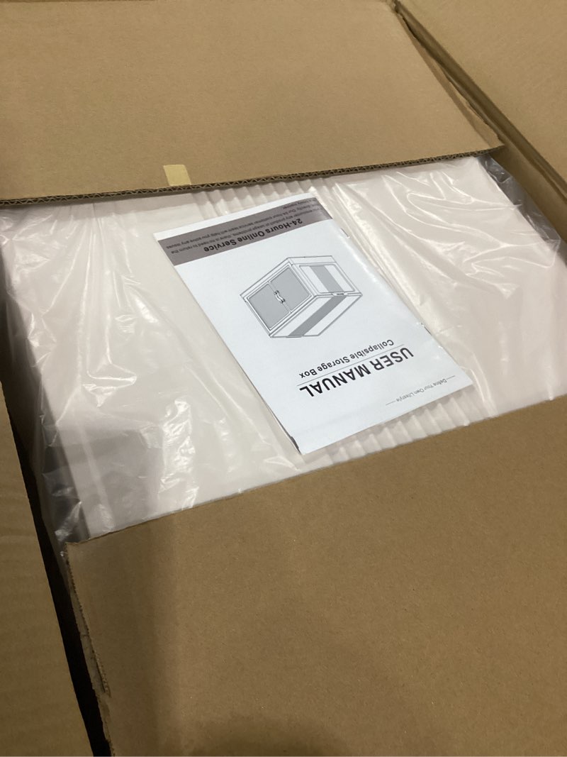 Condition photo showing New/Like New for SAILUN 381Qt Extra Large Stackable Storage Bins Folding Collapsible Storage Bins with Lid, Closet Organizers and Storage Box with Door Beige 28" W x 17" D x 46" H 3 Pack-28" W x 17" D x 46" H White