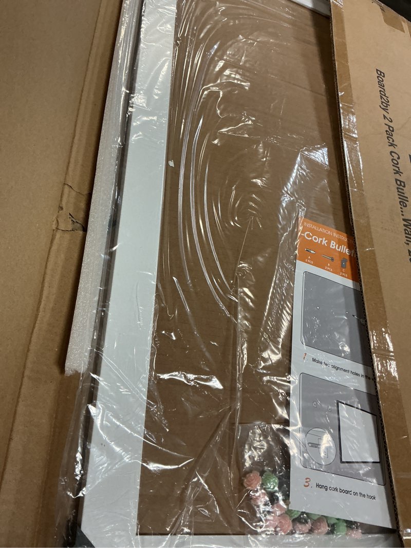Condition photo showing Good Condition for board2by white cork board bulletin board with linen, wood framed 30" x 20" corkboard, office board for wall decor, wall mounted pin board picture board with 20 pushpins for school, home & office white 20" x 30"