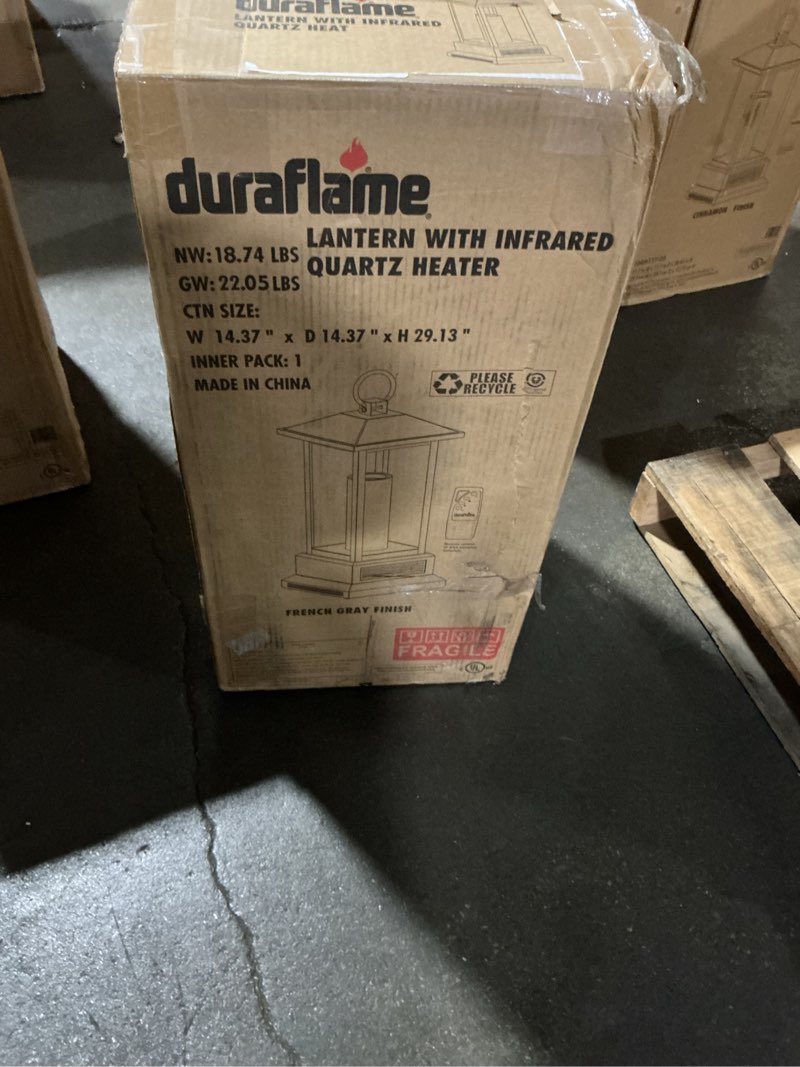 Condition photo showing New/Like New for Duraflame 28” Electric Lantern with Infrared Heat and Remote Control, FRENCH GREY 