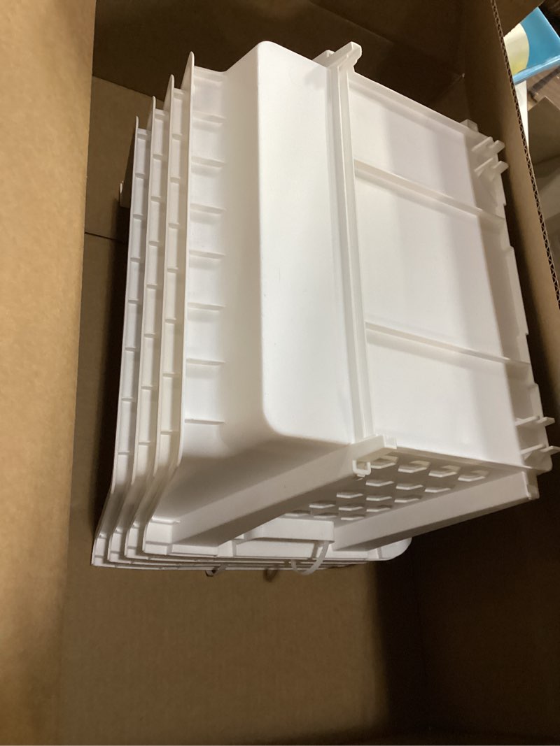 Condition photo showing Good Condition for TidyFriend Medium Stackable Storage Bins for Pantry - 4 Pack, Stackable Bins For Organizing Food, Kitchen, and Bathroom Essentials (White) Medium (4 Pack) White