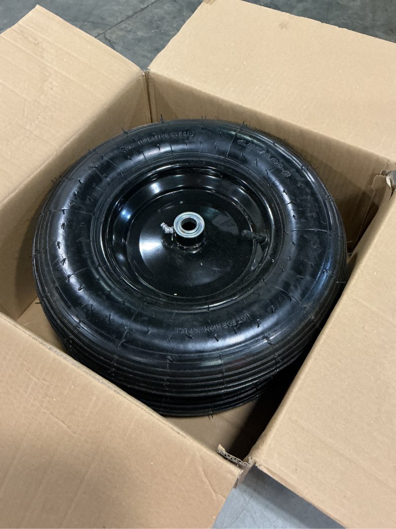 Condition photo showing New/Like New for rrq (2 pack) 4.80/4.00-8 tire and wheel, 16" pneumatic wheelbarrow tires with 3" centered hub and 3/4" bearings (comes with 5/8" id iron tube adapter), for wheelbarrow, garden cart, trailer and more