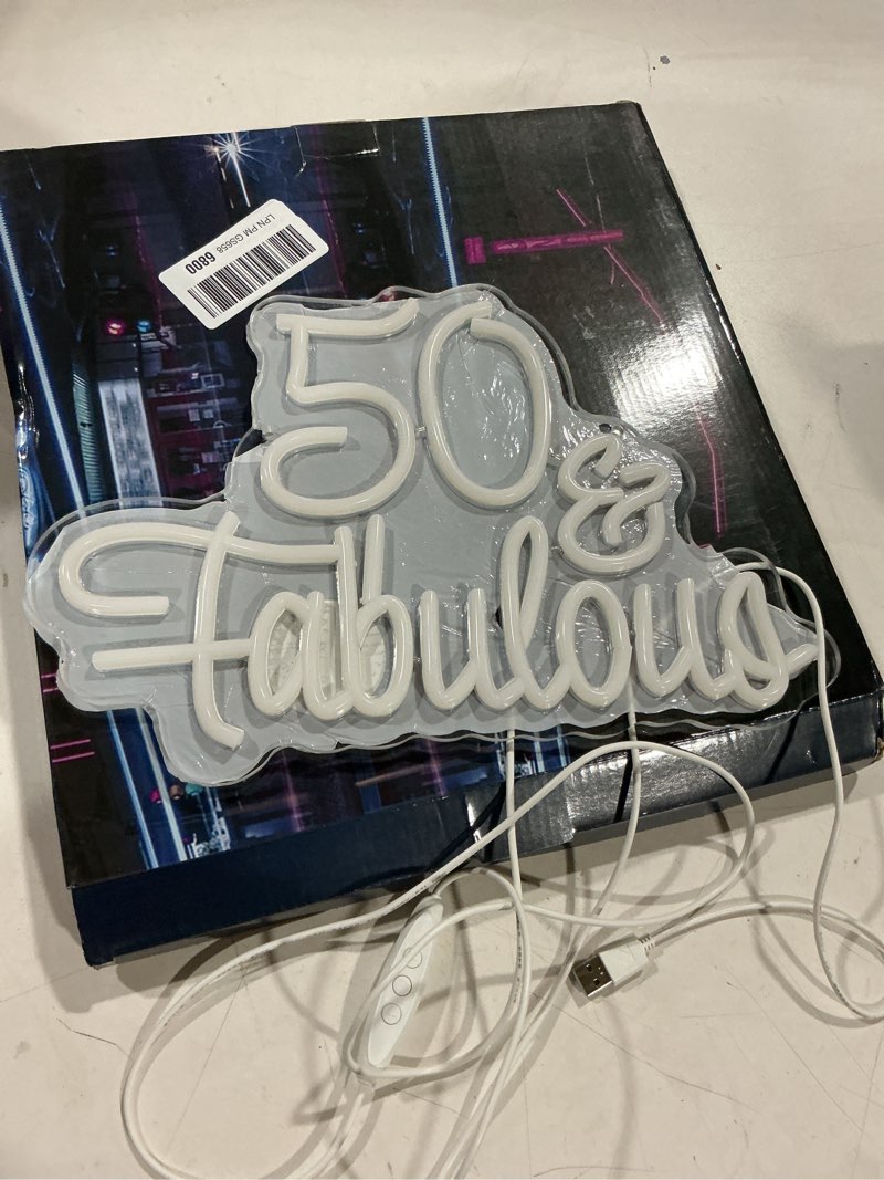 Condition photo showing As Is for 50 fabulous neon light fifty years old neon sign for 50th wedding anniversary birthday party decorations warm white led light for wife, mom, daughter, sister, aunt, best friends, bff, coworkers