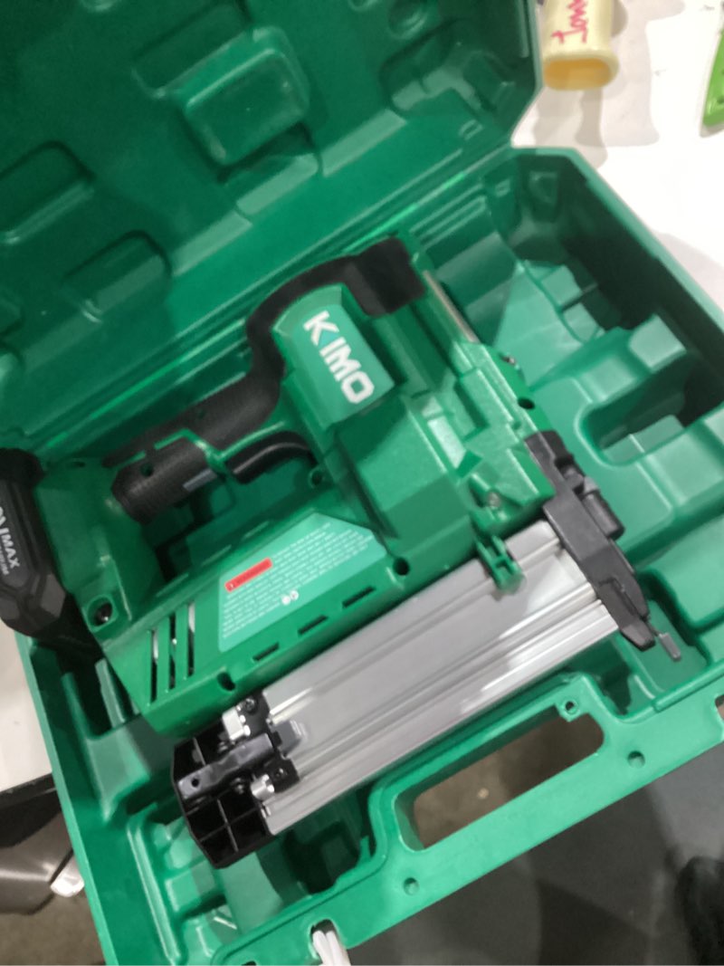 Condition photo showing As Is for KIMO 18 Gauge Nail Gun Cordless with Battery 2.0Ah X 2, 1000pcs Nails and Staples, 2 Firing Modes, 180 Nails/min, Adjustable Nailing Depth, 2 in 1 Cordless Brad Nailer and Stapler for DIY Project Brad Nailer 20V 2 Batteries