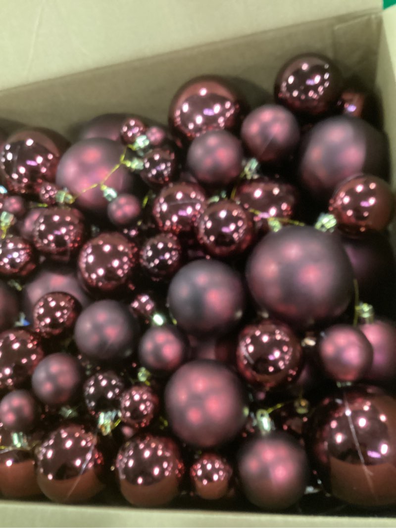 Condition photo showing Good Condition for sosation 30 ft christmas ball garland red burgundy 300 pcs large balls ornament jumbo big oversized 