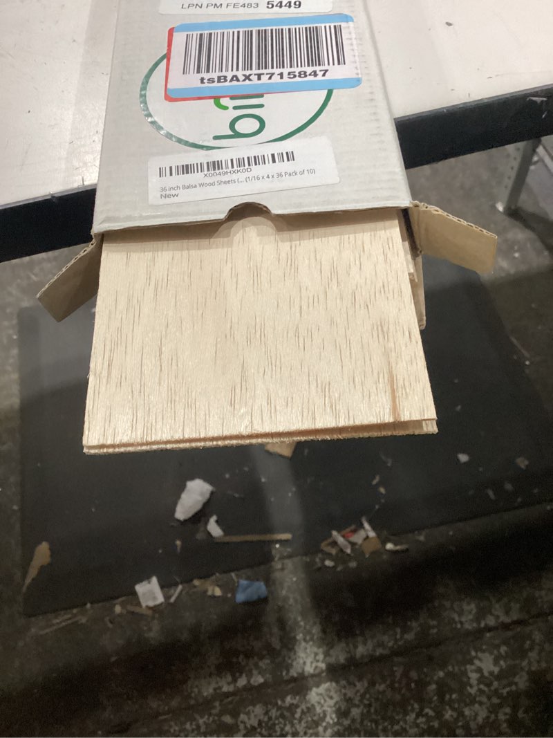 Condition photo showing New/Like New for 36 inch balsa wood sheets (1/16 x 4 x 36 pack of 10) model grade hobby craft wood thin plank, perfect for modeling, crafts, hobbies, laser, glider airplanes by binos (1/16 x 4 x 36 pack of 10) 1/16” x 4” x 36” pack of 10