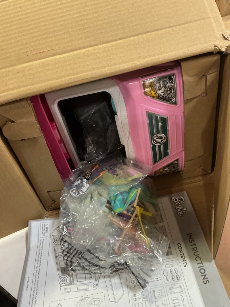 Condition photo showing Good Condition for barbie camper, doll playset with 50 accessories, transforms into truck, boat & house, includes pool, 3-in-1 dream camper (amazon exclusive)