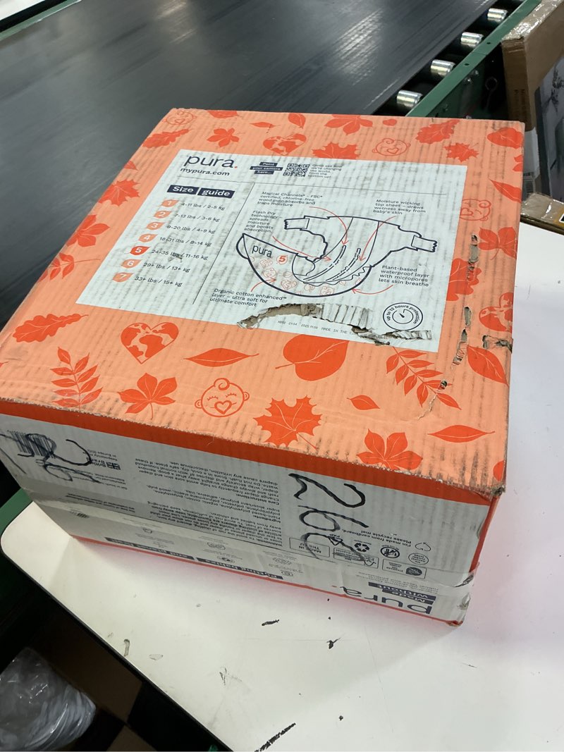 Condition photo showing New/Like New for pura size 5 eco-friendly diapers (24-35 lbs) totally chlorine free (tcf), hypoallergenic, soft organic cotton, sustainable, up to 12 hours leak protection, allergy uk, 6 packs of 20 (120 diapers) size 5 120