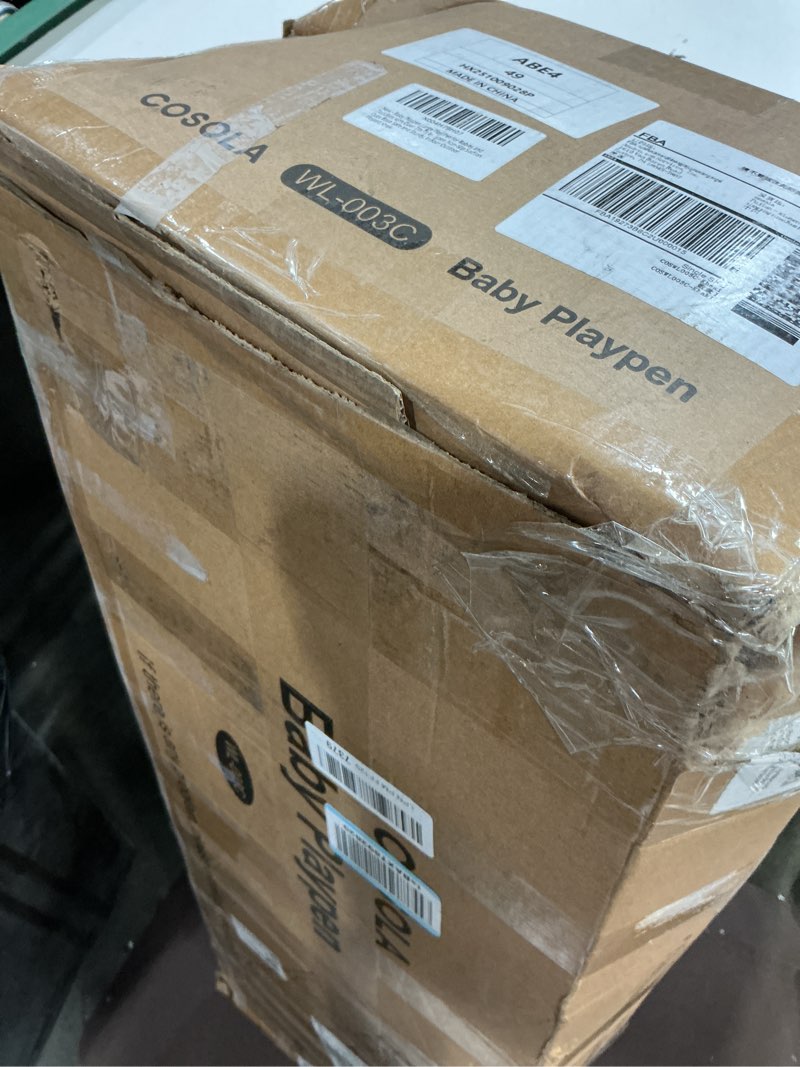 Condition photo showing Good Condition for Large Baby Playpen for Babies and Toddlers 79x71 Inch, Adjustable Foldable Indoor & Outdoor Play Pen for Toddlers Twins Baby Fence Play Yards with Breathable Mesh Anti-Fall Playpen,Khaki Khaki(with door) 79x71x27 Inch