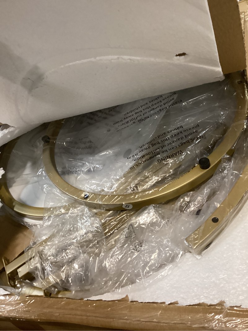 Condition photo showing Good Condition for aboxoo Coffee Table Nesting White Set of 2 Side Set Golden Frame Circular Round and Marble Pattern Wooden Tables, Living Room Bedroom Apartment Modern Industrial Simple Nightstand Gold White Engineered Wood