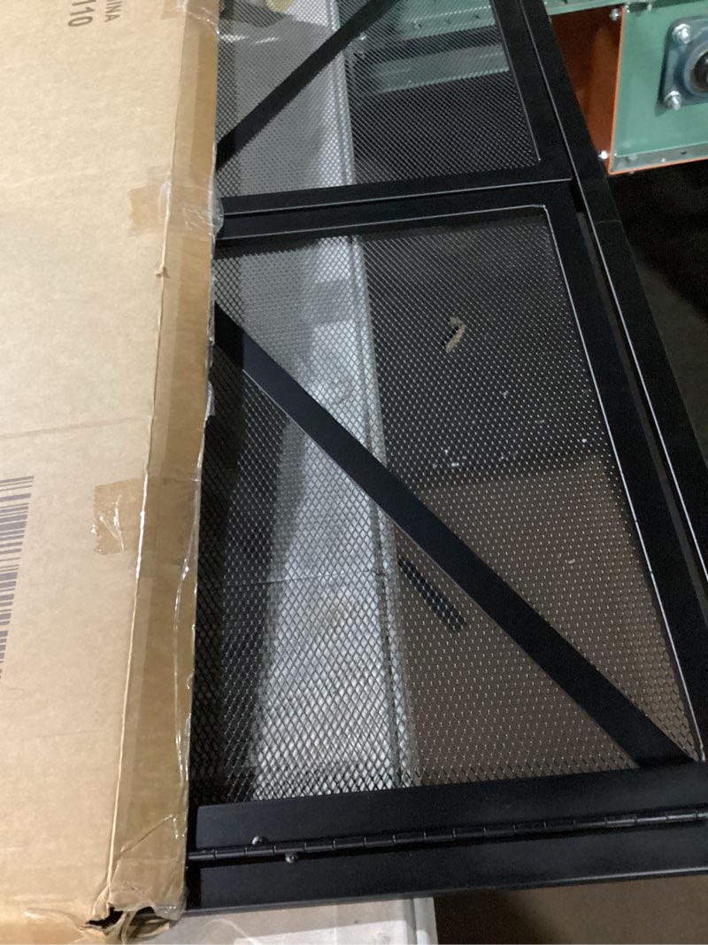 Condition photo showing Good Condition for Fire Beauty Fireplace Screen with Doors, 2-Pannel Handcrafted Solid Wrought Iron Decorative Mesh,Baby Safe Proof Firewood Burning Stove Accessories(Black) 35"L x 28"H