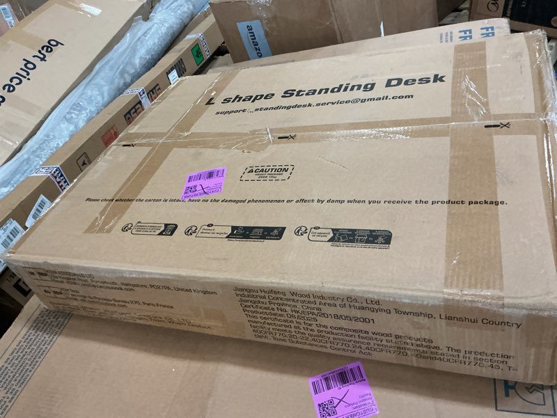 Condition photo showing Good Condition for klicelor l shaped standing desk 63 x 55 inch, electric height adjustable corner desk for home office workstation, ergonomic sit stand computer table with memory controller, rustic brown rustic brown 63 x 55 inch