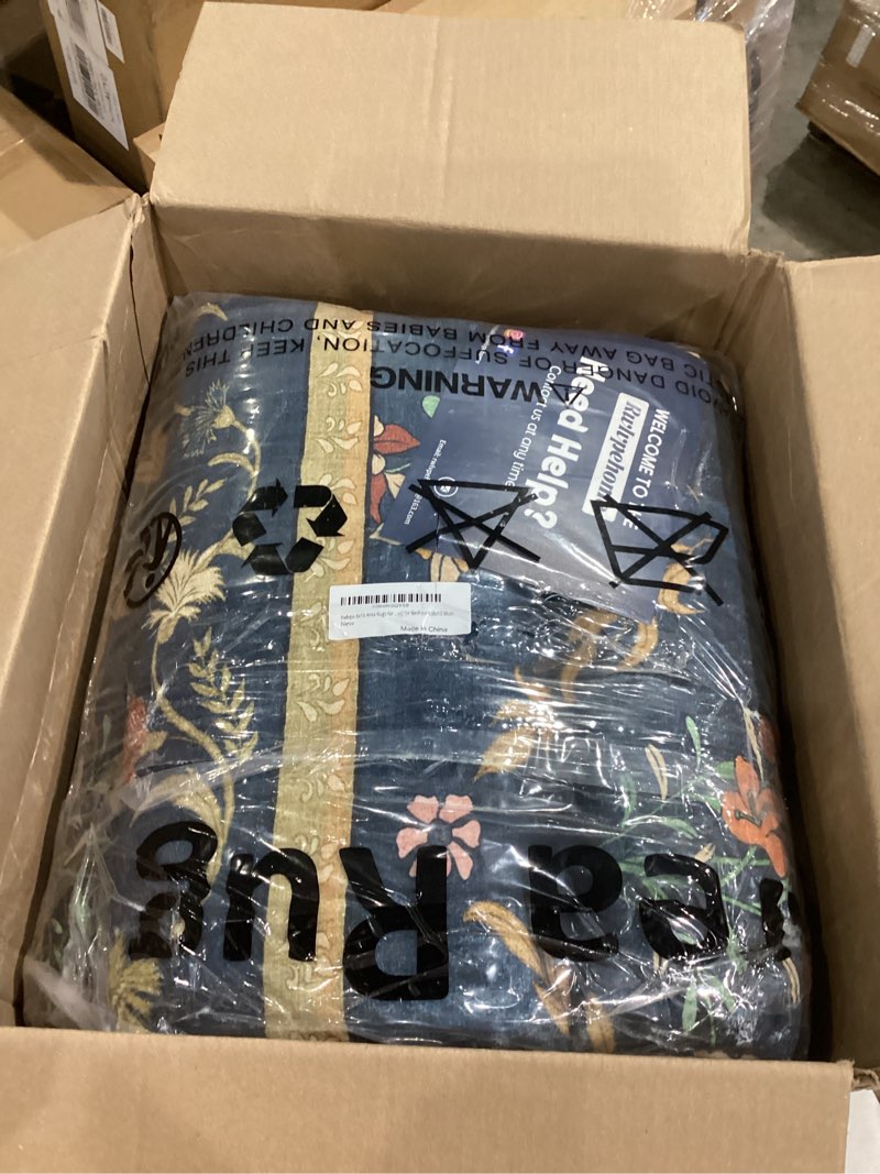 Condition photo showing Good Condition for rwlvpe blue area rugs for living room 8x10, vintage floral 8x10 washable rugs for living room bedroom, non slip stain resistance boho large carpet for farmhouse dining room office, blue