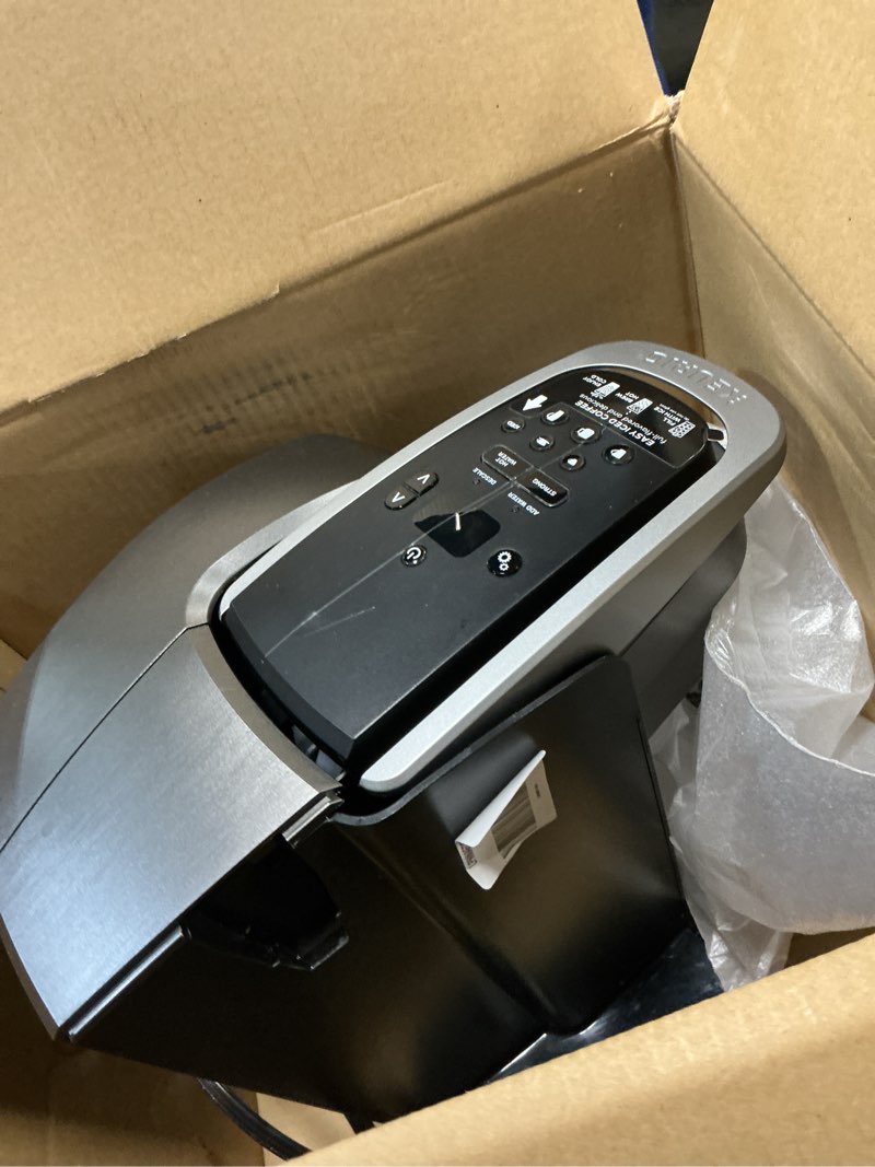 Condition photo showing As Is for keurig k-elite single serve k-cup pod coffee maker, with strength and temperature control, iced coffee capability, 8 to 12oz brew size, programmable, brushed slate