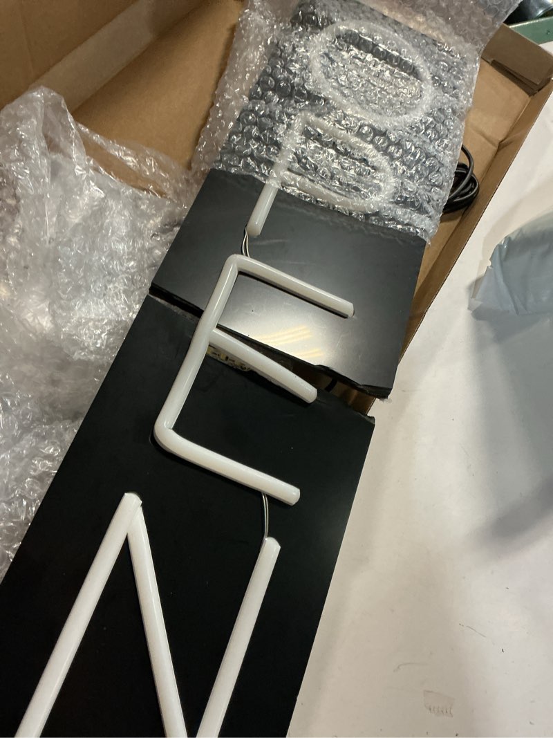 Condition photo showing As Is for open signs for business 12v/2a ultra bright led neon open sign 22 inch lighted open sign electric light up open sign for business storefront window glass door retail shop store bar salon white-vertical 22 inch