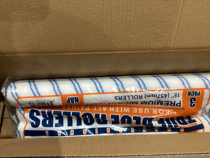 Condition photo showing New/Like New for True Blue 18" Professional Paint Roller Covers, 18Inch, Best for All Types of Painting Surfaces, Refill Bulk Pack (3, 3/8" Nap) 3 3/8" Nap