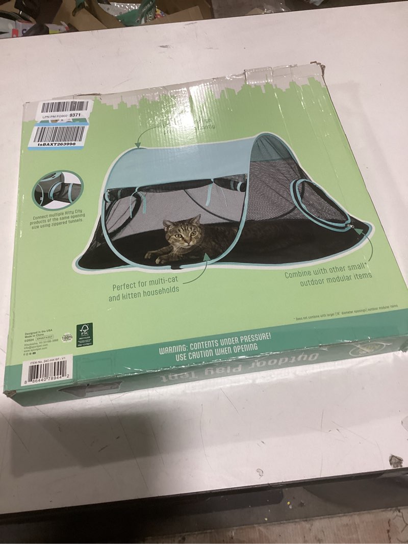 Condition photo showing As Is for kitty city outdoor catio furniture and play kits for cats, play tent