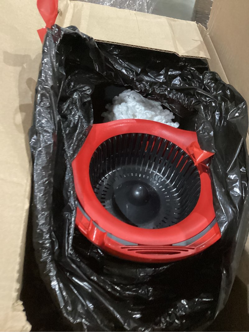 Condition photo showing As Is for O-Cedar EasyWring Microfiber Spin Mop & Bucket Floor Cleaning System + 2 Extra Refills, Red/Gray Spin Mop & Bucket with 2 Extra Refills