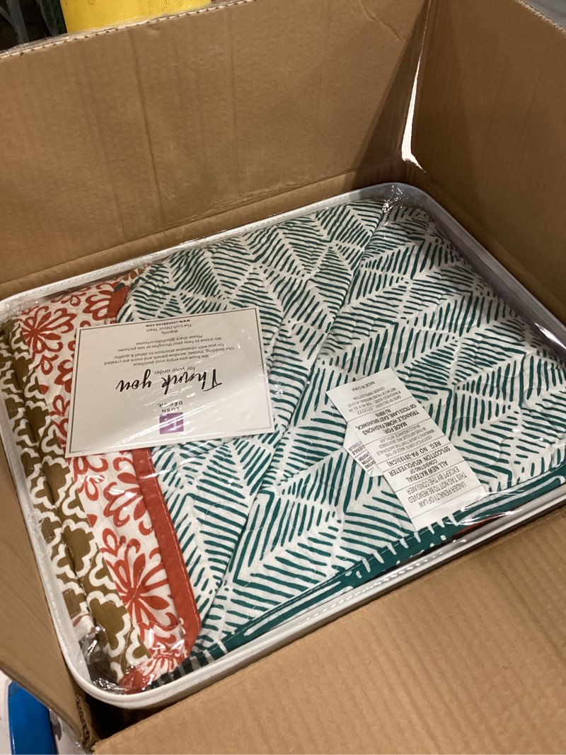 Condition photo showing Good Condition for lush decor bohemian stripe reversible cotton quilt set, 3 piece set, king, turquoise & orange - striped bedding set - blue quilt king size - boho decor turquoise & orange king