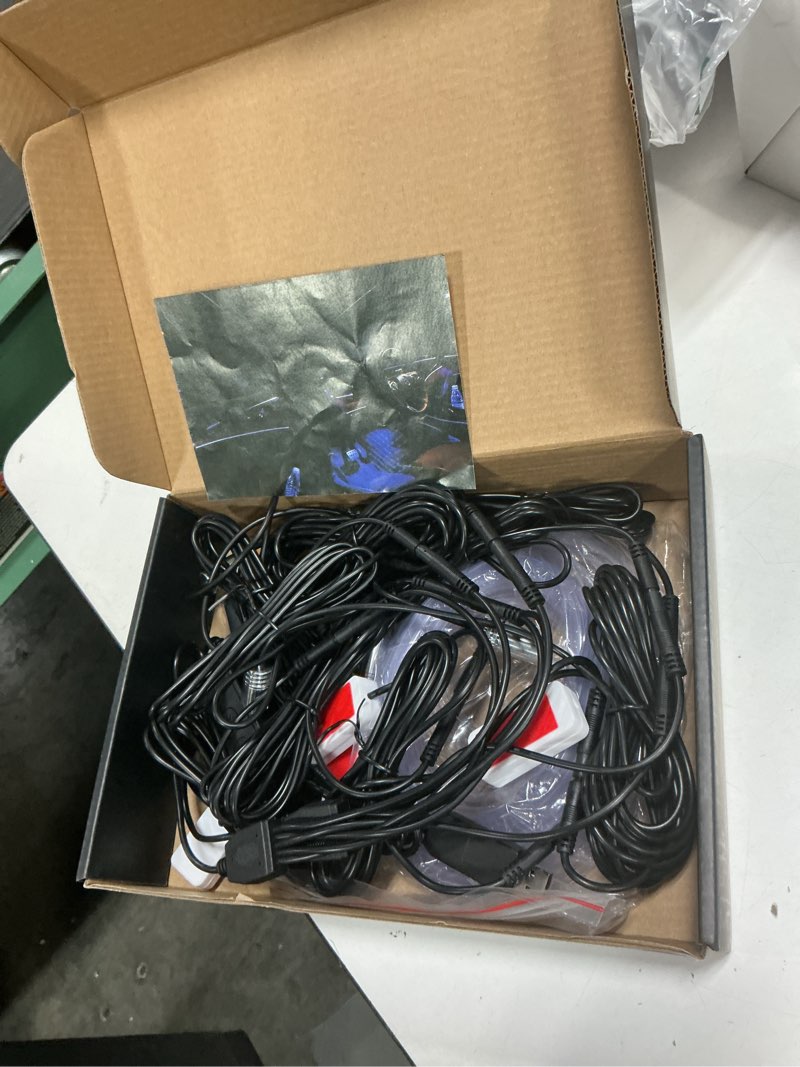 Condition photo showing As Is for interior car lights, 9 in 1 car led strip with wireless app/rf remote/button control, 16 million colors ambient lighting kit with 5 fiber optic led strips & 4 under dash lights