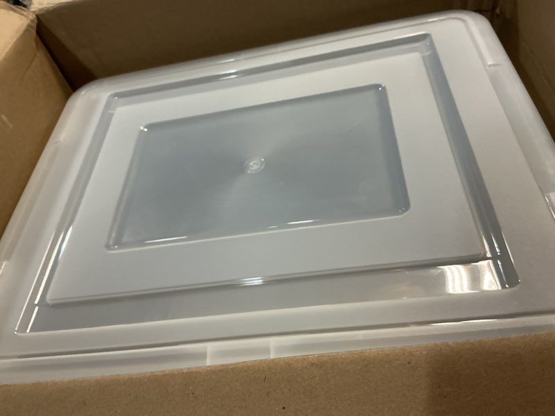 Condition photo showing Good Condition for IRIS USA File Box, Plastic File Boxes With Lids, Document Organizer for Letter/Legal File, Document Box, Storage Bin For Hanging Files, Secure Latching Lid Stackable BPA-Free, Clear 35 Qt. 1 Pack