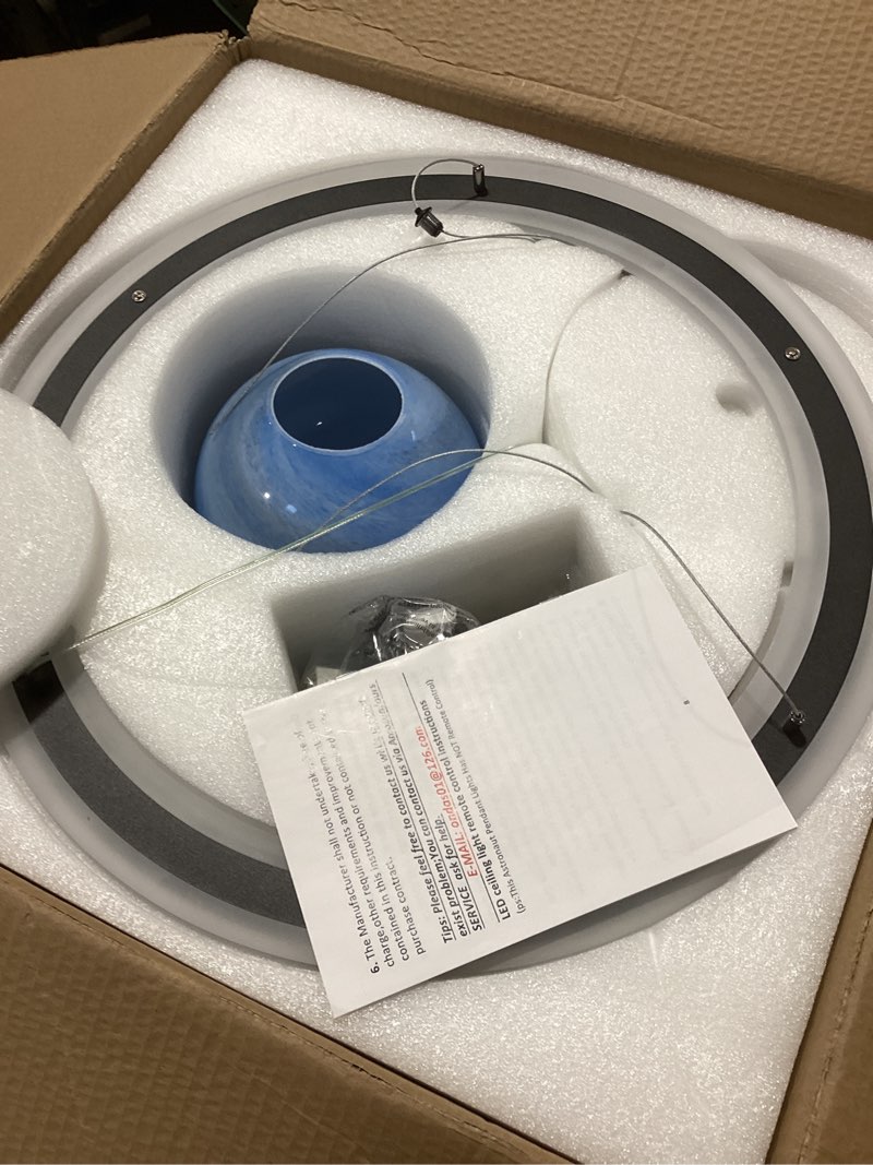 Condition photo showing As Is for O'NEELDY Astronaut Hanging Lamps, Creative LED Chandeliers with Pendant Dimmable Planet Light for Kids Room, Boys Room, Nursery, Toys Room - 19''/40W