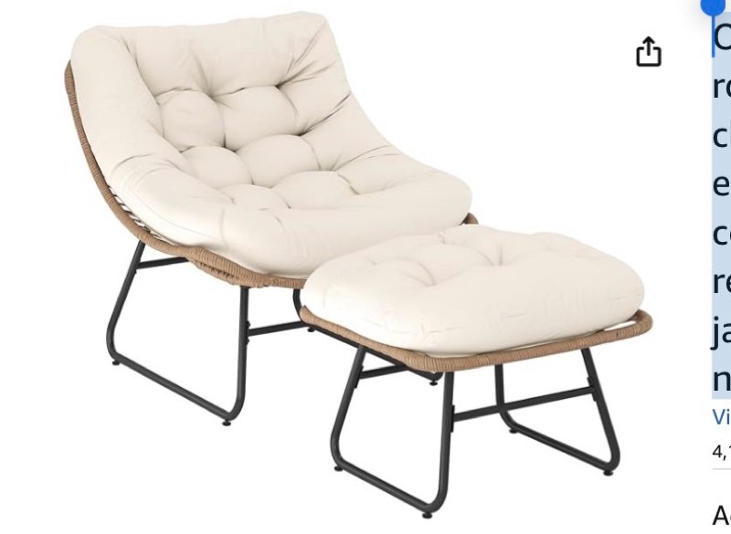 Outsunny Chaise en rotin avec tabouret, chaise de balcon extérieure avec coussin, repose-pieds réglables pour patio, jardin, arrière-cour, naturel