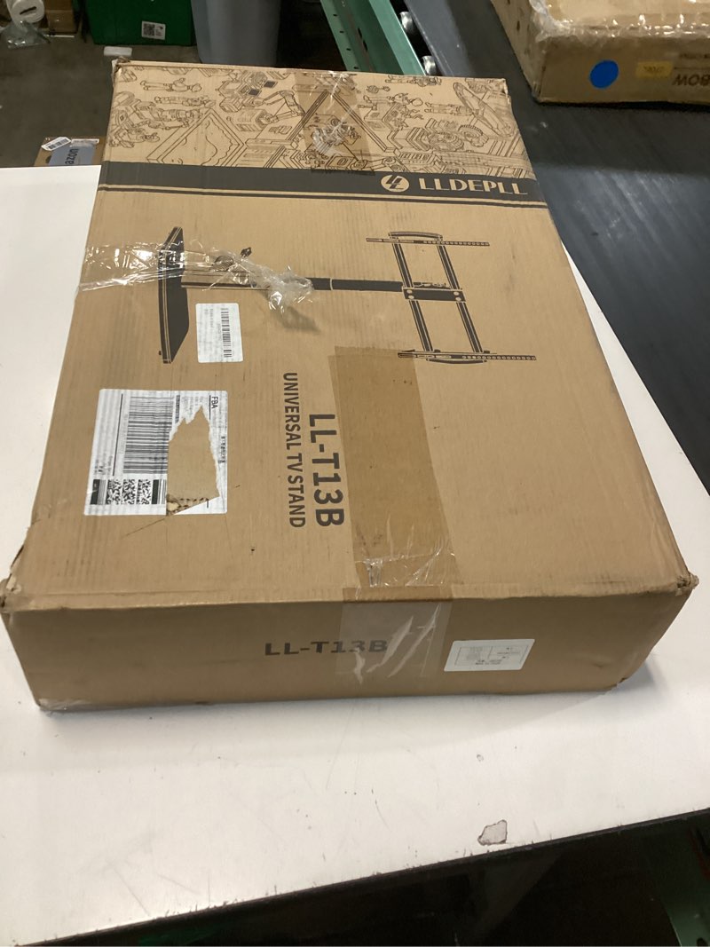Condition photo showing New/Like New for universal tv stand tabletop tv mount with power outlet for 50-90 inch oled led monitors, 9 levels height adjustment, ambient lighting on the bottom holds up to 150lbs, black 600x400mm
