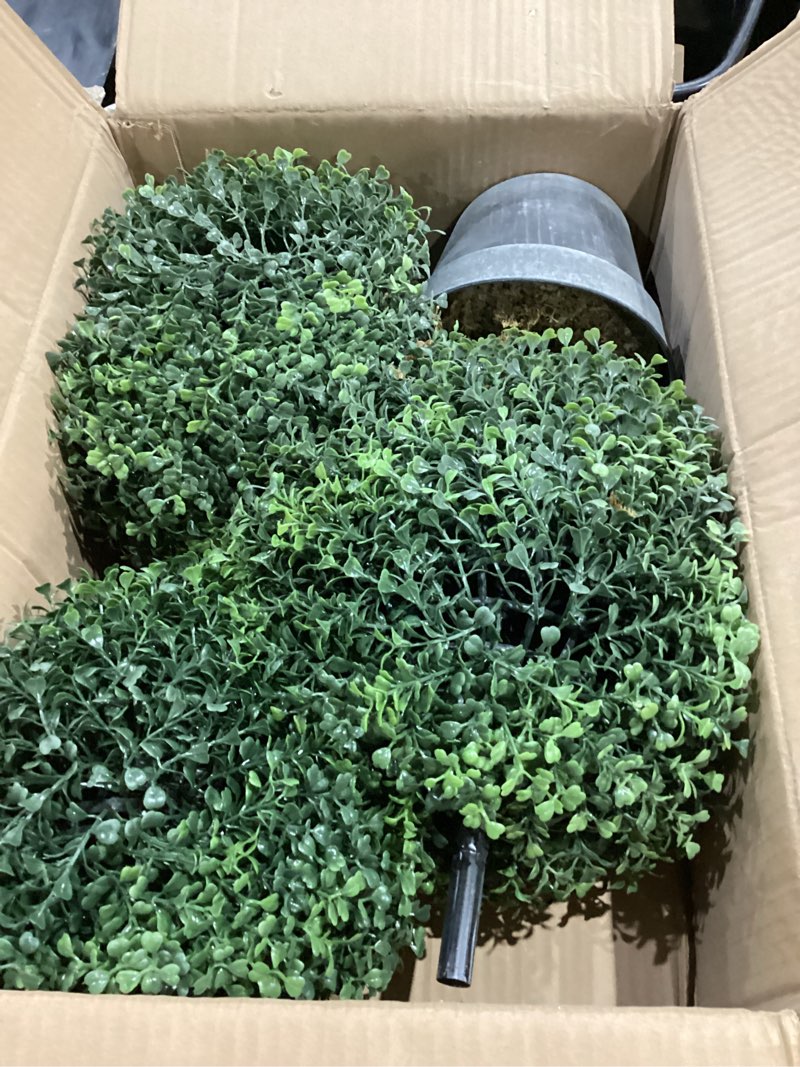Condition photo showing Good Condition for nearly natural 36in artificial triple ball boxwood topiary tree - indoor outdoor realistic faux greenery for home patio office decor, low maintenance