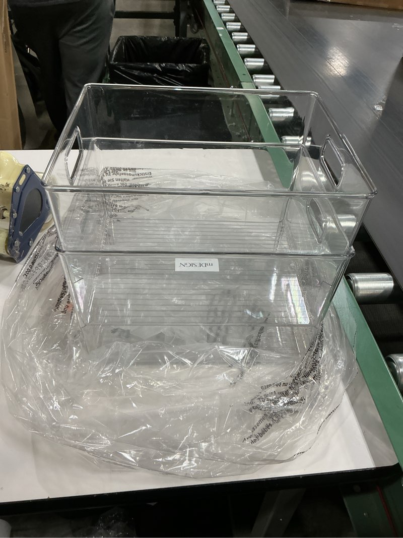 Condition photo showing Good Condition for mDesign Large Plastic Storage Organizer Container Bin, Closet Organization for Hallway, Bedroom, Linen, Coat, and Entryway - Holds Clothing, Blankets, and Accessories, Ligne Collection, 2 Pack, Clear 12 x 10 x 8 (Pack of 2)