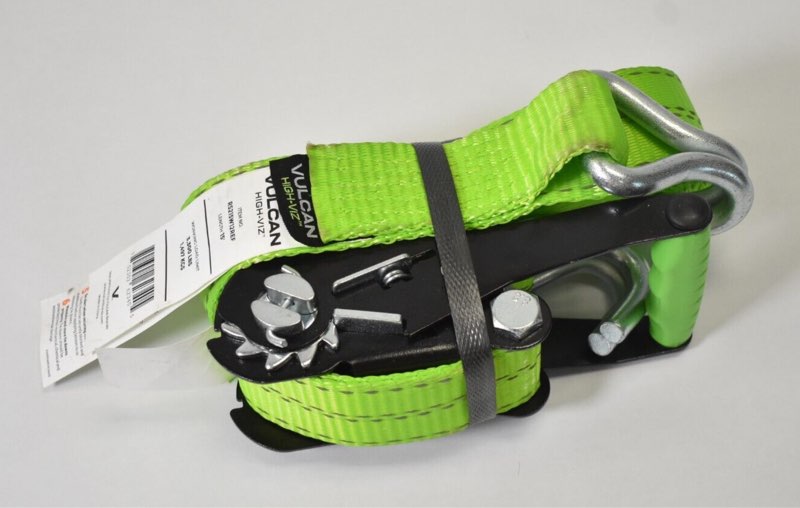 Vulcan High-Viz 2" x 15 Feet Ratcheting Strap 3300 LBS Working Load Limit J Hook