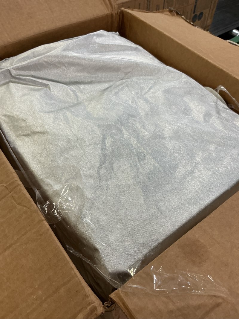 Condition photo showing As Is for full car cover universal 6 layers outdoor thicked all weather cover, sunshield, waterproof, snow proof, uv proof, scratch proof, bird droppings, 6 reflective strips, fits sedans up to 181" silver car cover c1 - fits sedans up to 181" in length