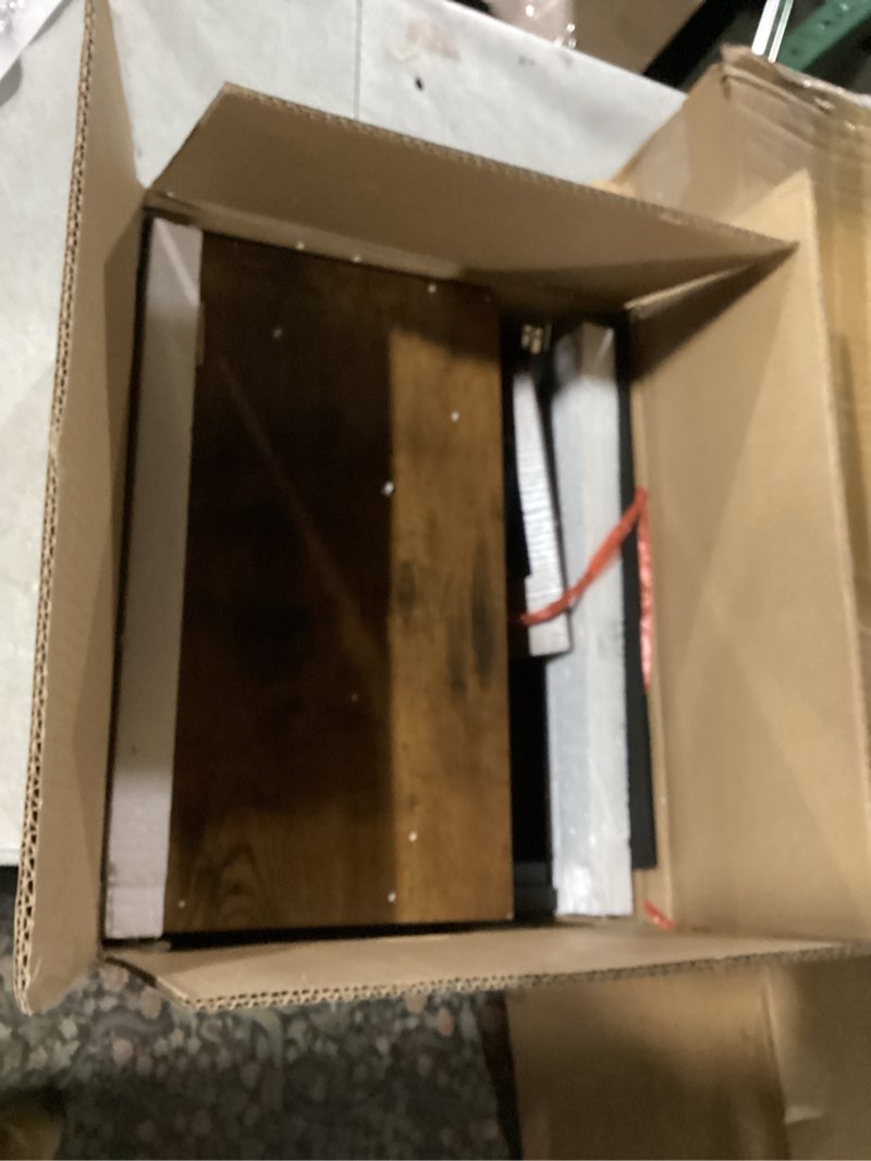 Condition photo showing Good Condition for HOOBRO End Table with Charging Station, Narrow Side Table with 2 Fabric Drawers, Skinny Nightstand with Storage, Slim Bedside Table for Living Room, Small Spaces, Rustic Brown and Black BF487UBZ01 7.8"L x 18.9"W x 23.6"H Rustic Brown + Black 1