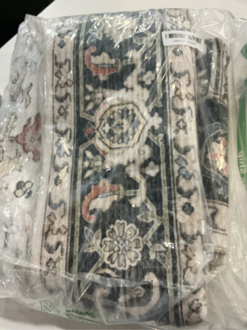 Condition photo showing New/Like New for area rug 5x7 for living room - washable oriental vintage floral distressed large indoor carpets with non slip back for bedroom dining room nursery office home decor -multi