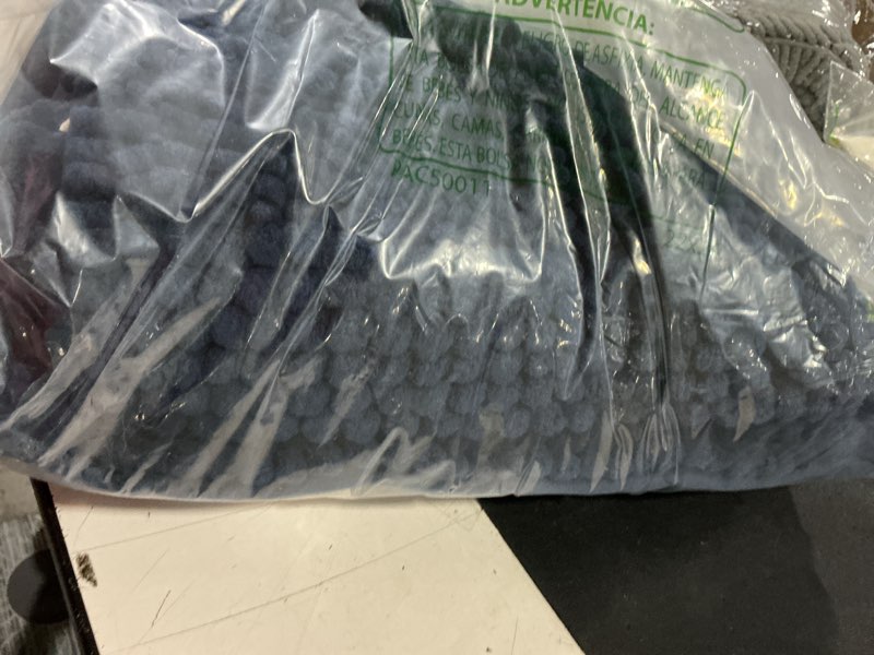 Condition photo showing Good Condition for h.versailtex navy blue bathroom rugs 2 piece, bath mat set slip-resistant extra absorbent soft and fluffy striped chenille bath rugs, floor mats dry fast machine washable (20" x 32"/17" x 24") 20" x 32" plus 17" x 24" navy
