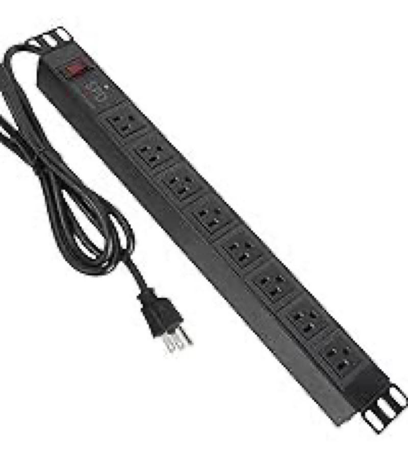 DMXNET 8-Port Power Strip, 1U Rack Mount PDU,with Overload Protector LED Switchs, Aluminum Metal Hou