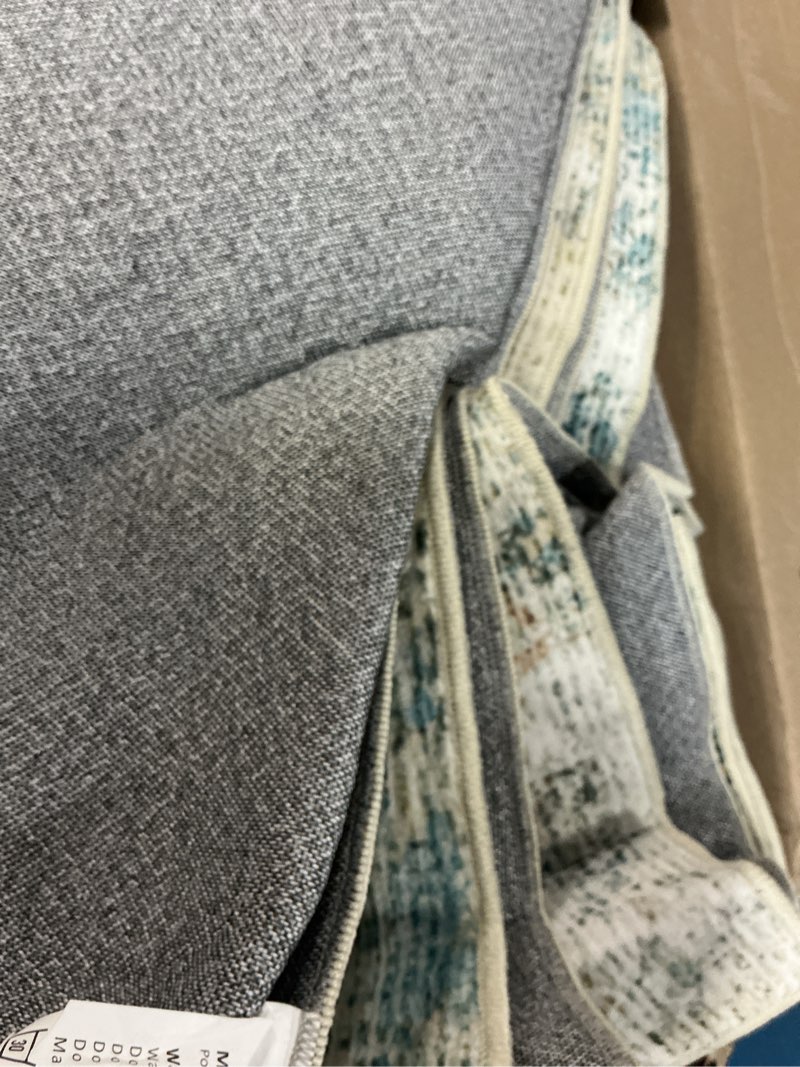 Condition photo showing As Is for dcx abstract area rug 6x9, washable sage green modern rug for living room, kid & pet friendly with rubber back non slip, soft low pile carpet, stain resistant rug for bedroom, office, dining room 6' x 9' (rectangular) green & white
