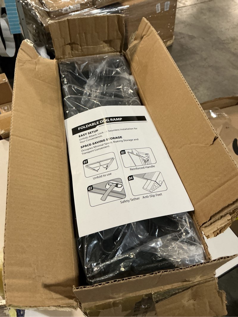 Condition photo showing New/Like New for HBTower 63" Long & 17.3" Wide Folding Dog Ramp for Car, SUV & Truck – Portable Pet Ramp with Non-Slip Surface, Extra Wide Steps for Large Dogs Up to 250LBS 63" L x 17.3" W