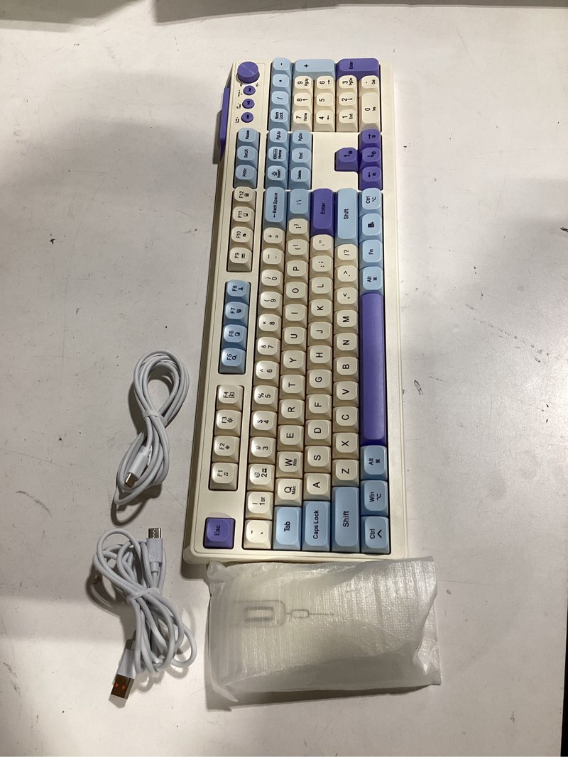 Condition photo showing Good Condition for wireless keyboard and mouse combo, rgb backlit rechargeable 2000 mah battery, wireless computer keyboards, tri-mode bluetooth/2.4ghz/usb-c custom creamy keyboard, rgb backlit media knob purple-beige